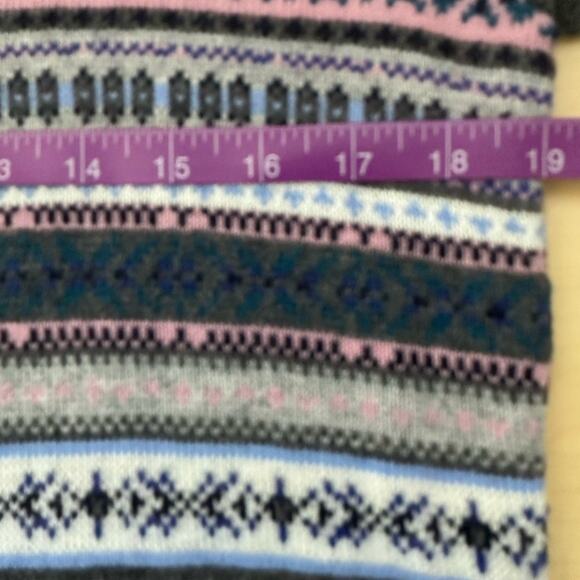 Talbots Gray and Pink Fair Isle Crew Neck Lambswool Blend Sweater Size MP - Picture 5 of 6